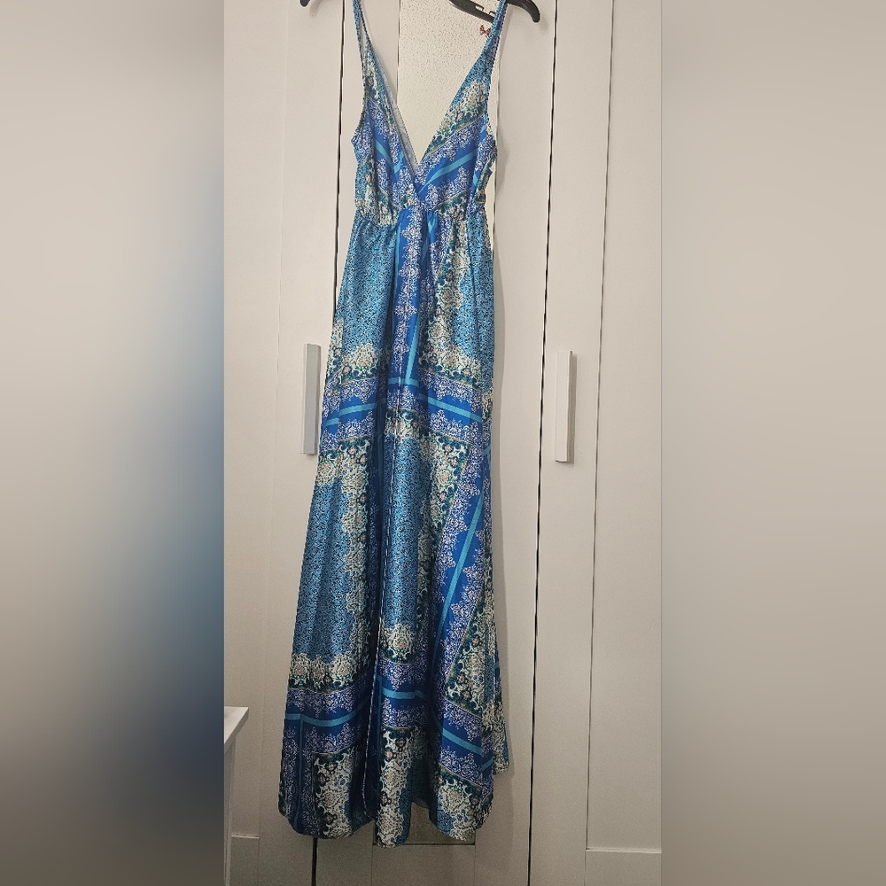 Elegant Blue Patterned Maxi Skirt